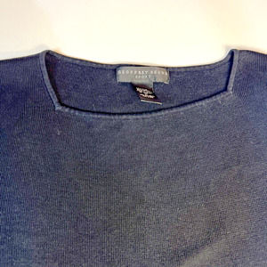 Womens M black knit silk short sleeve Boat neck sweater geoffrey beene sport